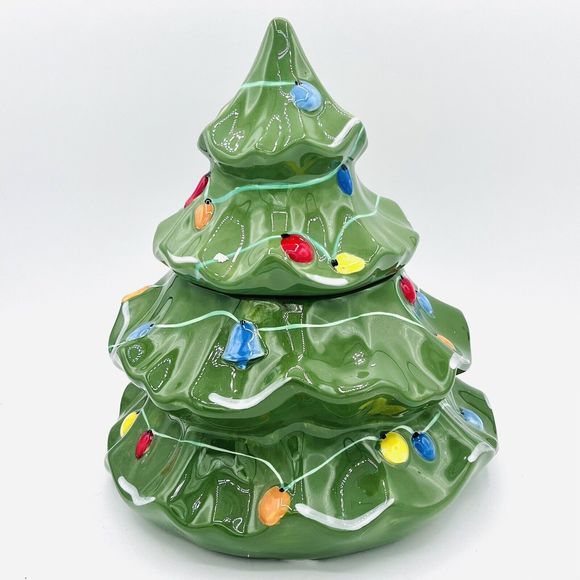 Christmas Tree Ceramic Lidded Cookie Jar. Brighten The Season 2006 Holiday Decor - Picture 4 of 6